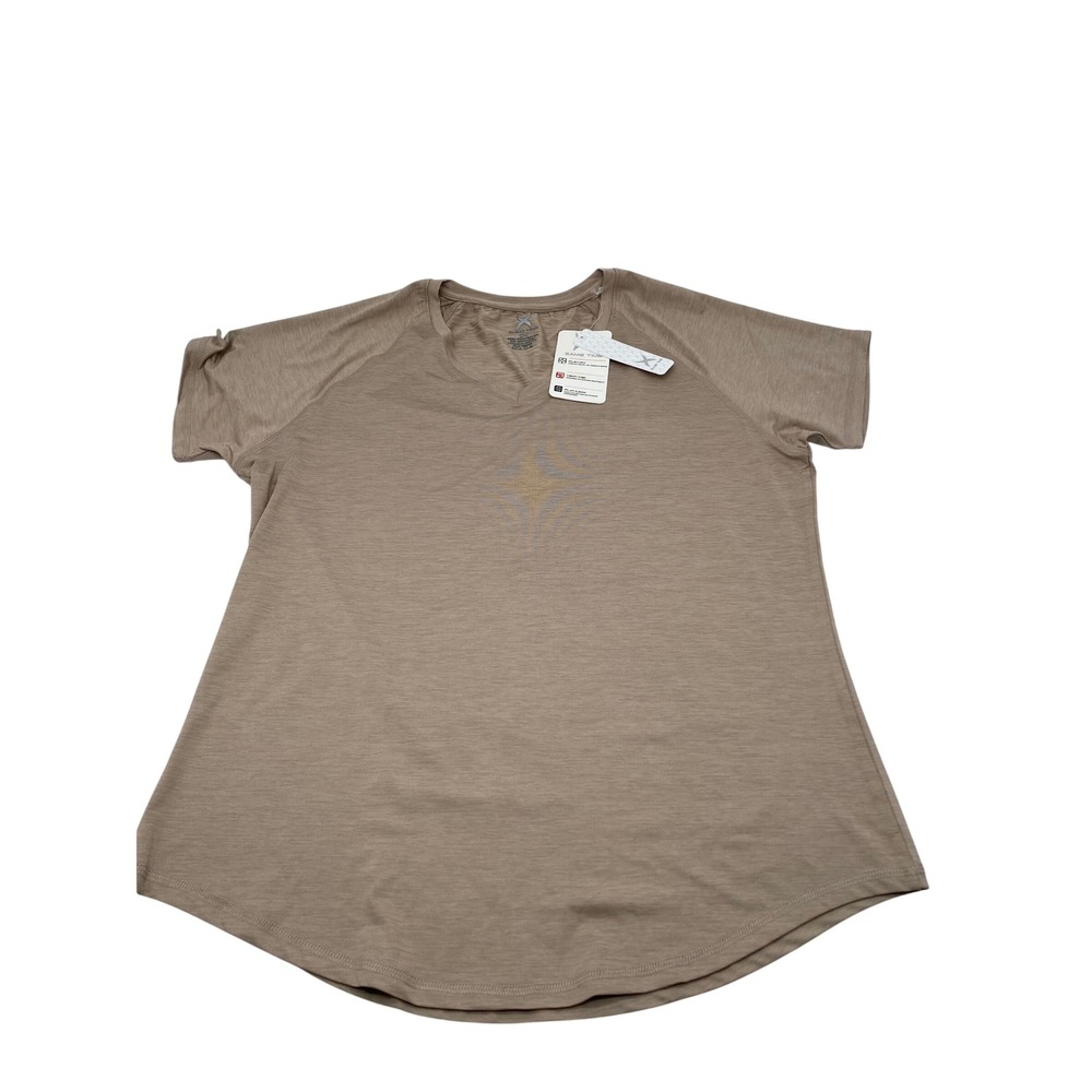 Game Time Women 1X Taupe Heather V-Neck Activewear Performance T-Shirt NWT